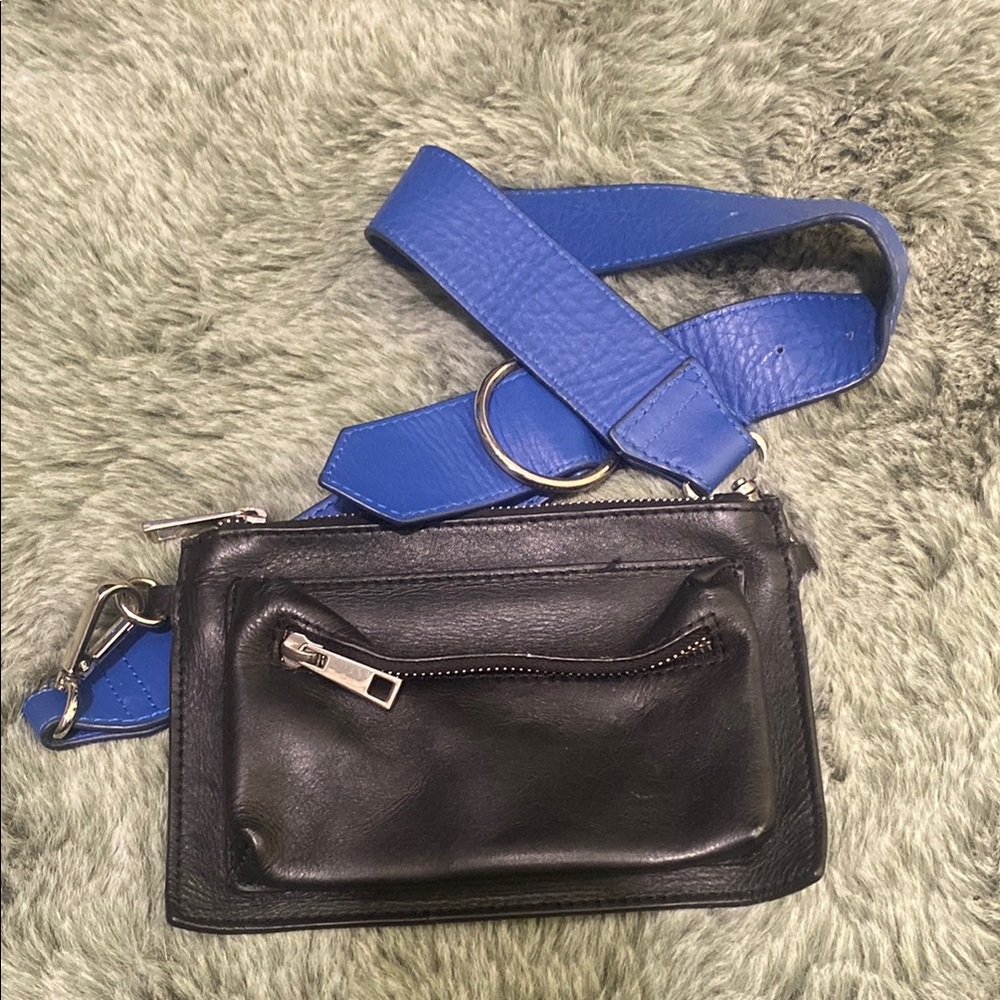 Free People Black and Blue Crossbody Bag with Bold Strap